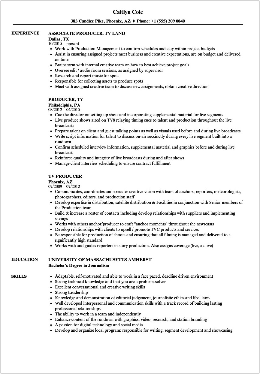 Tv Producer Resume Objective Examples Word