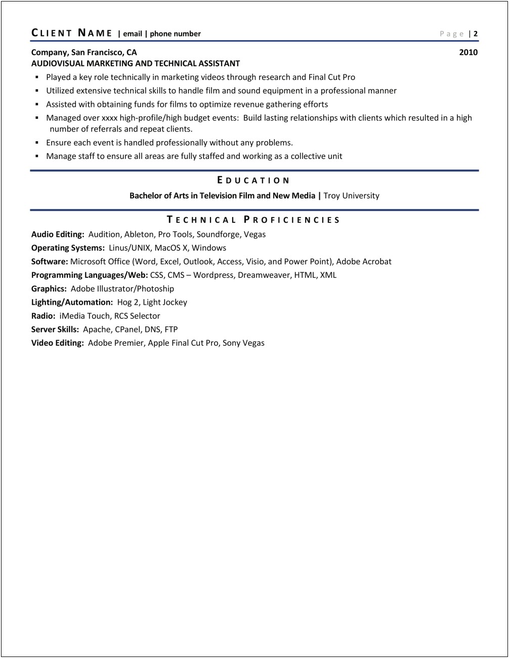Tv Production Host Resume Tmeplate Free