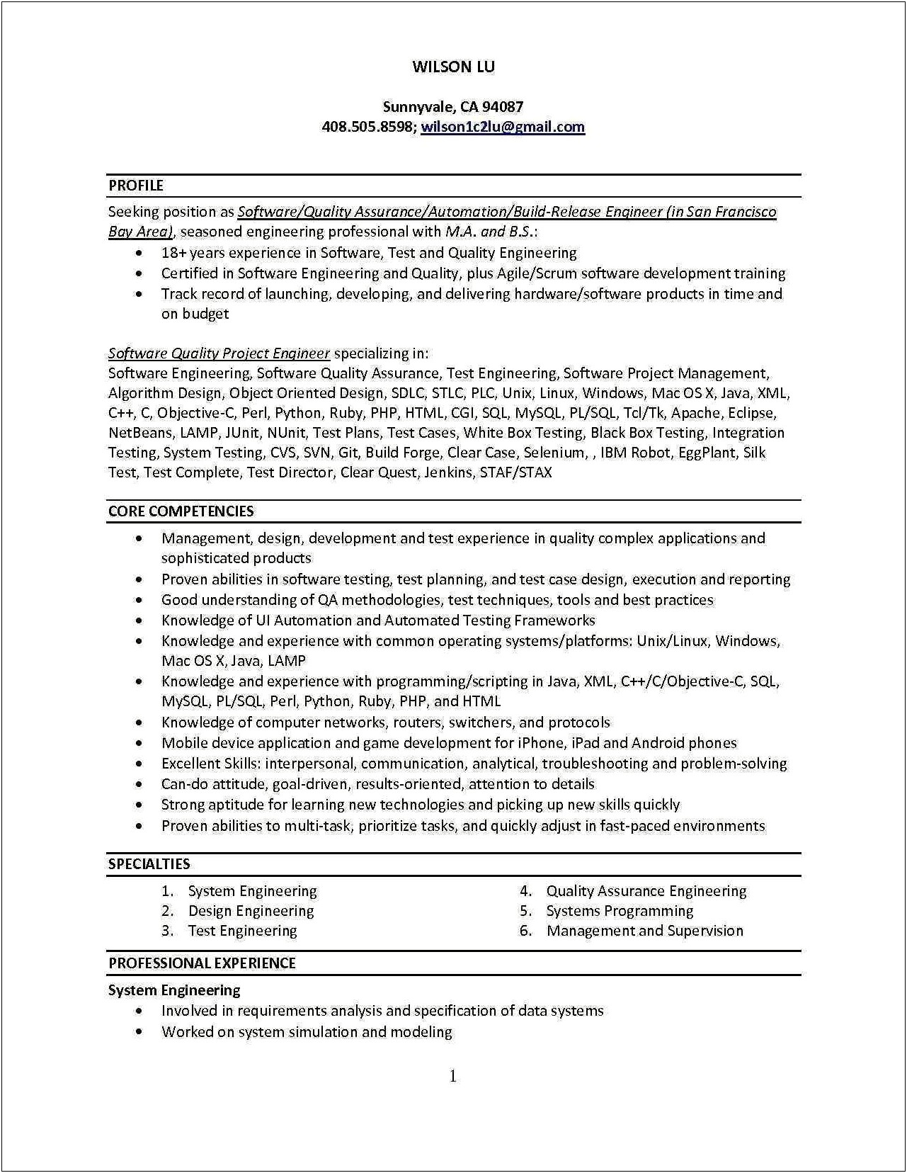 Two Page Resume Five Years Of Experience