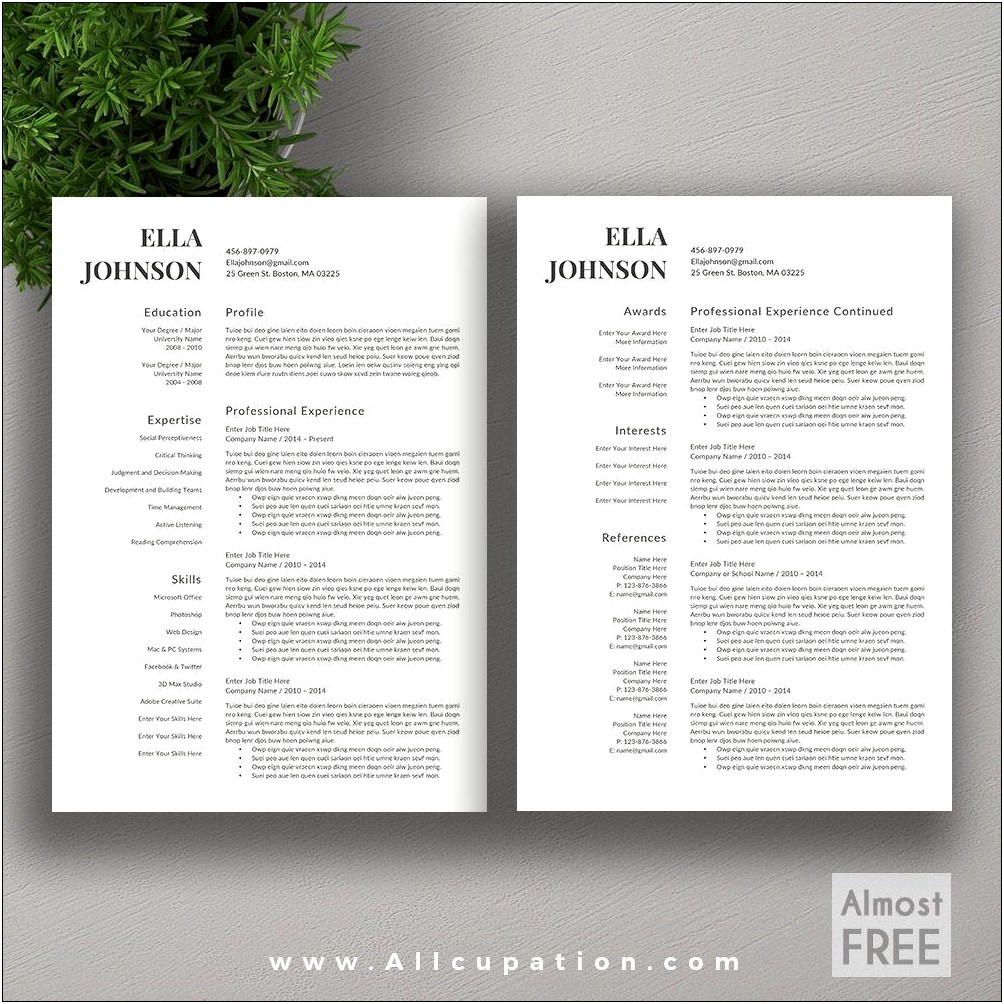 Two Page Resume Template For Free