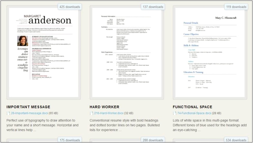 Two Page Resume Templates Word Free