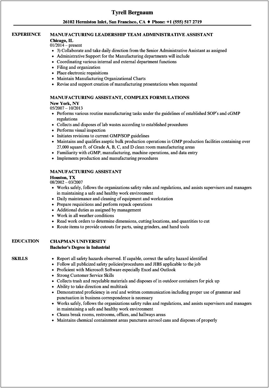 Typical Skills Section Resume Production Assisant