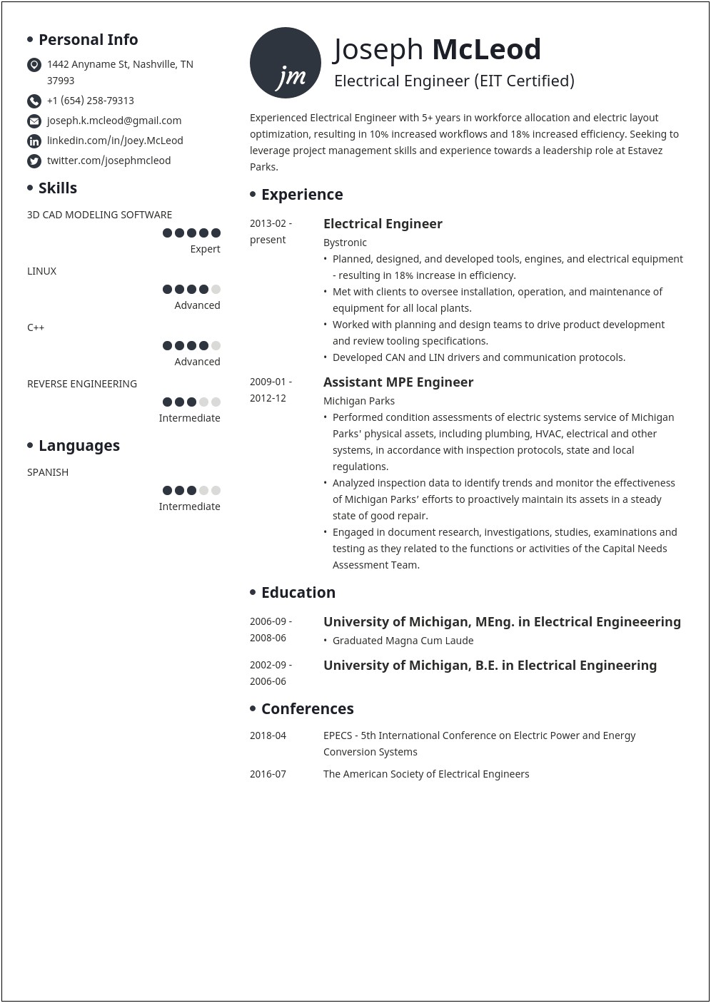 Undergraduate Electrical Engineering Student Sample Resume