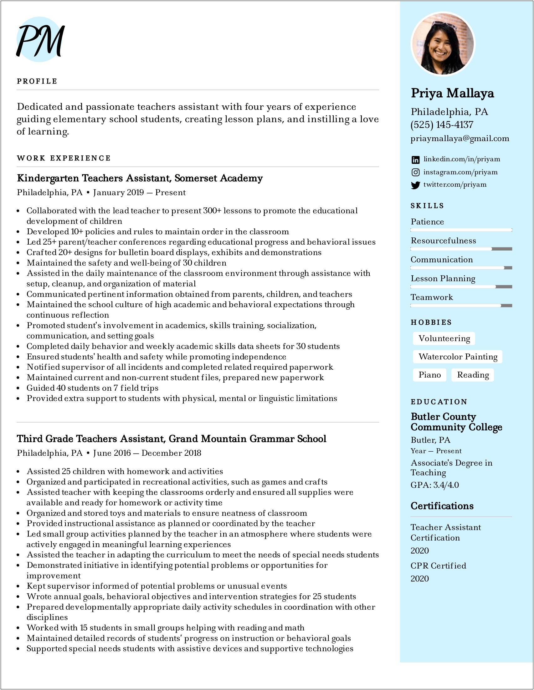 Undergraduate Teaching Assistant Job Description Resume