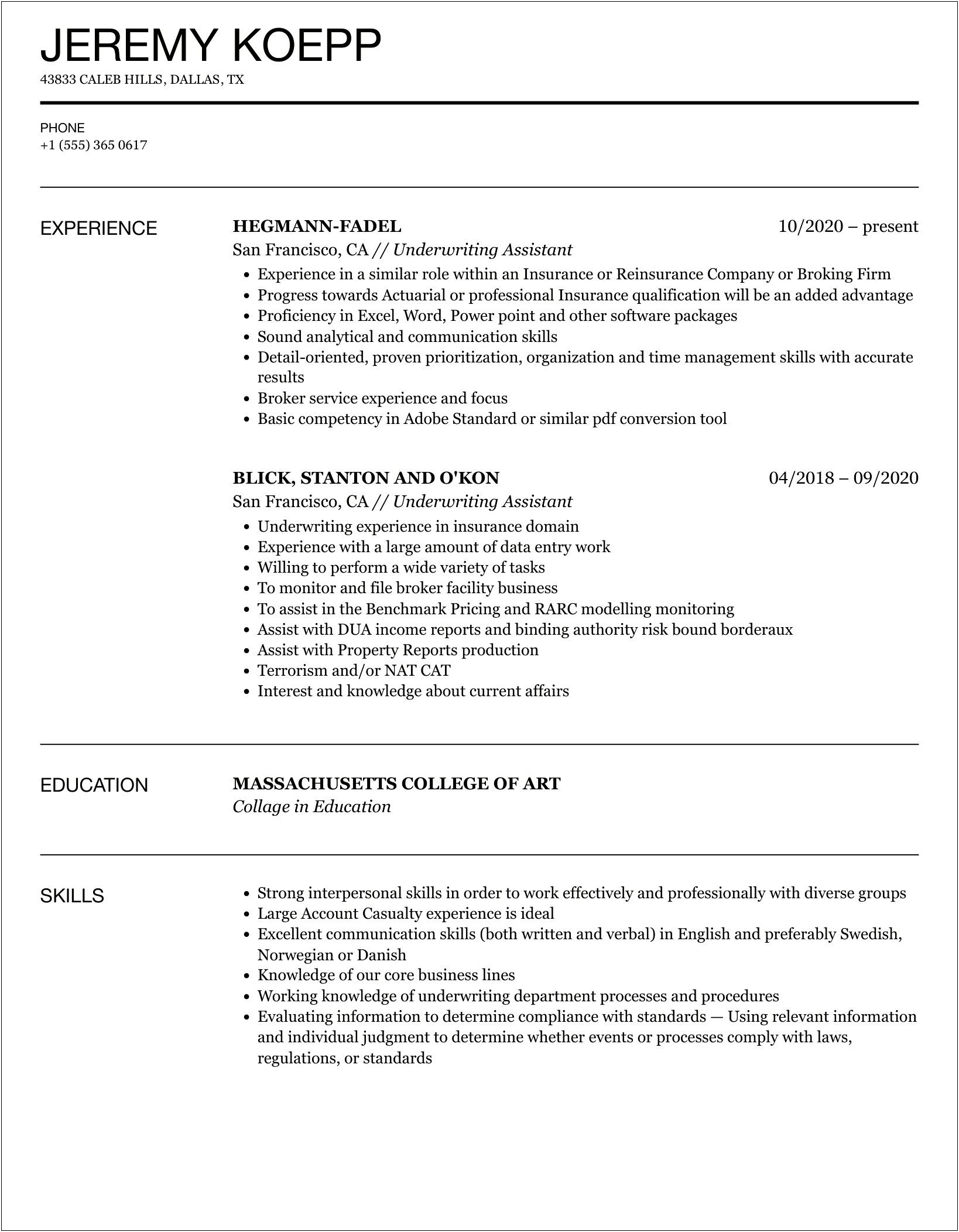 Underwriting Assistant Resume Objective Examples To Obtain