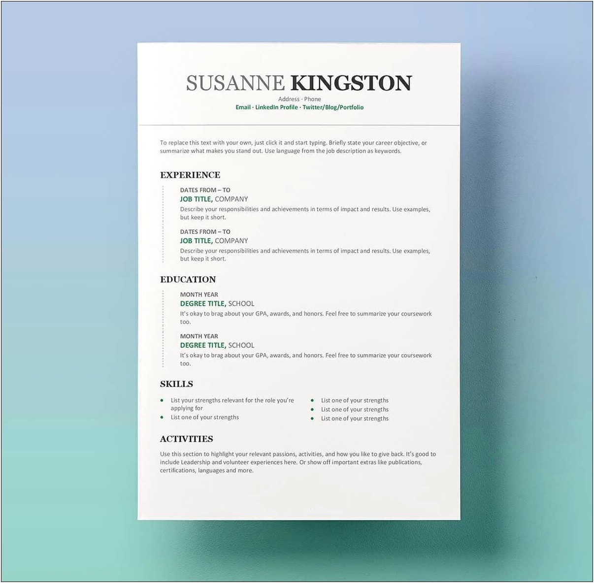 Unique Resume Templates For Microsoft Word Free