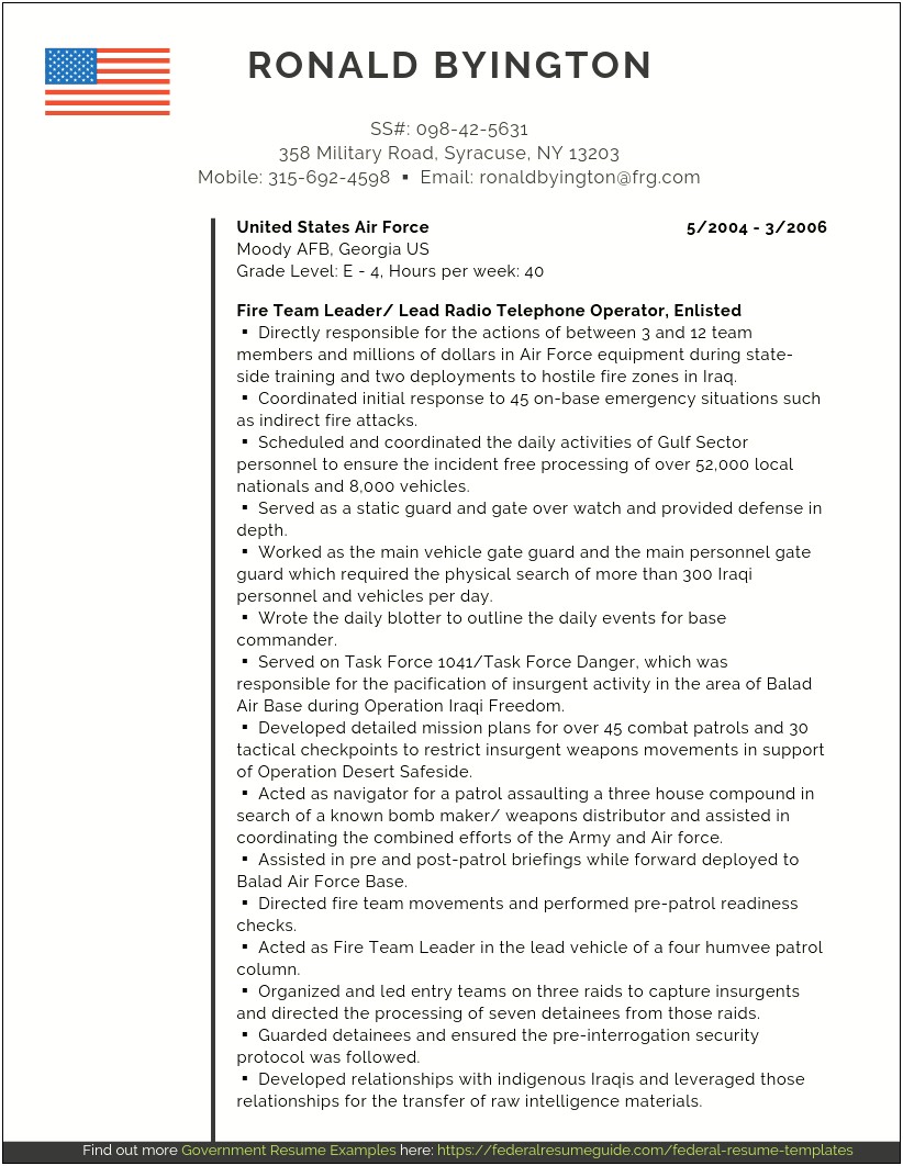 United States Air Force Resume Example