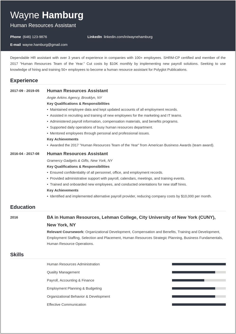 University Human Resources Assistant Resume Template