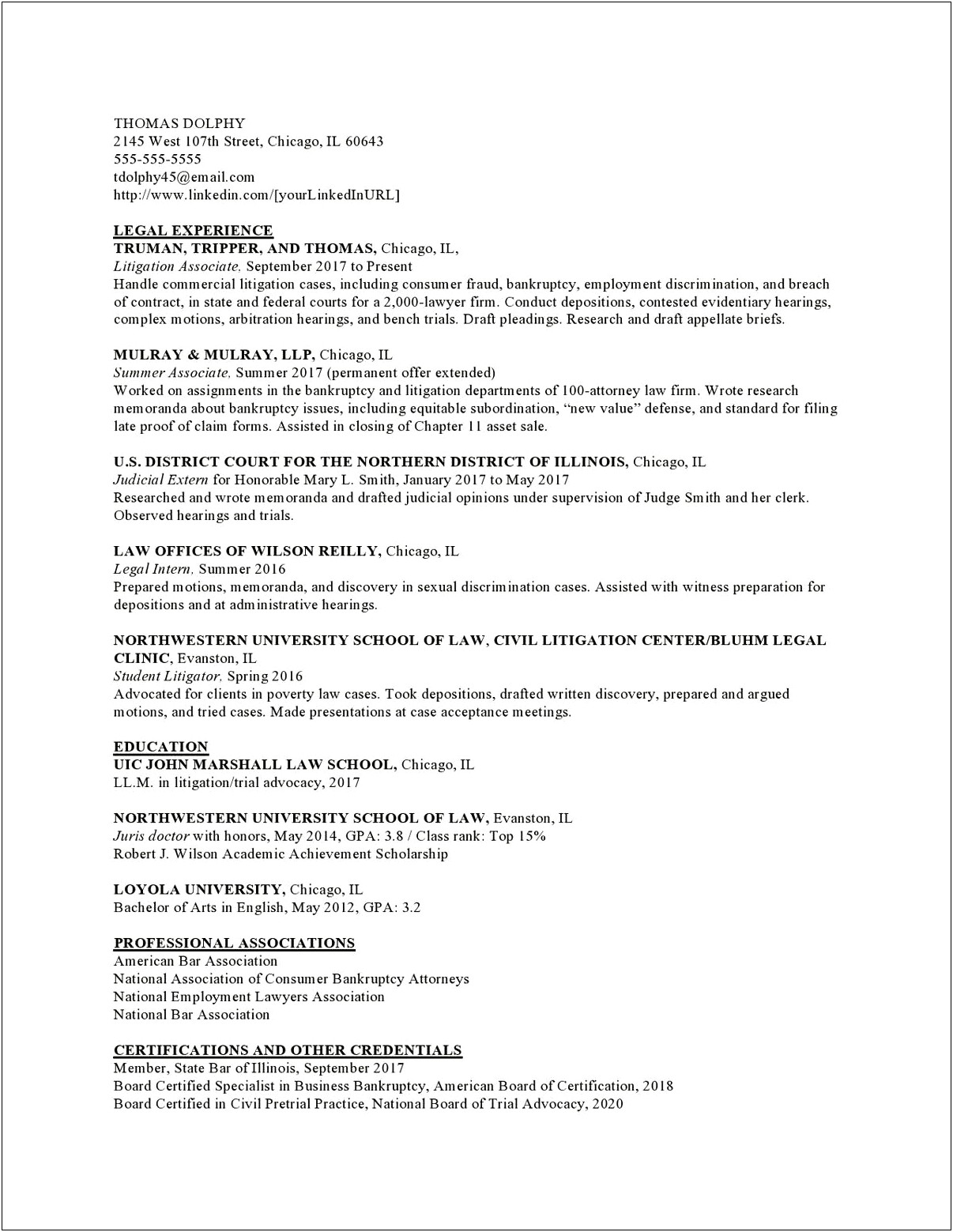 University Of Chicago Law School Sample Resume