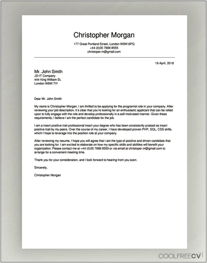 University Of Chicago Resume Cover Letter