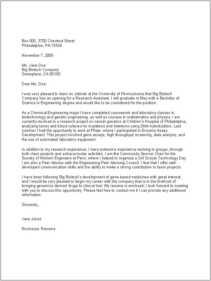 University Of Pennsylvania Resume Cover Letter