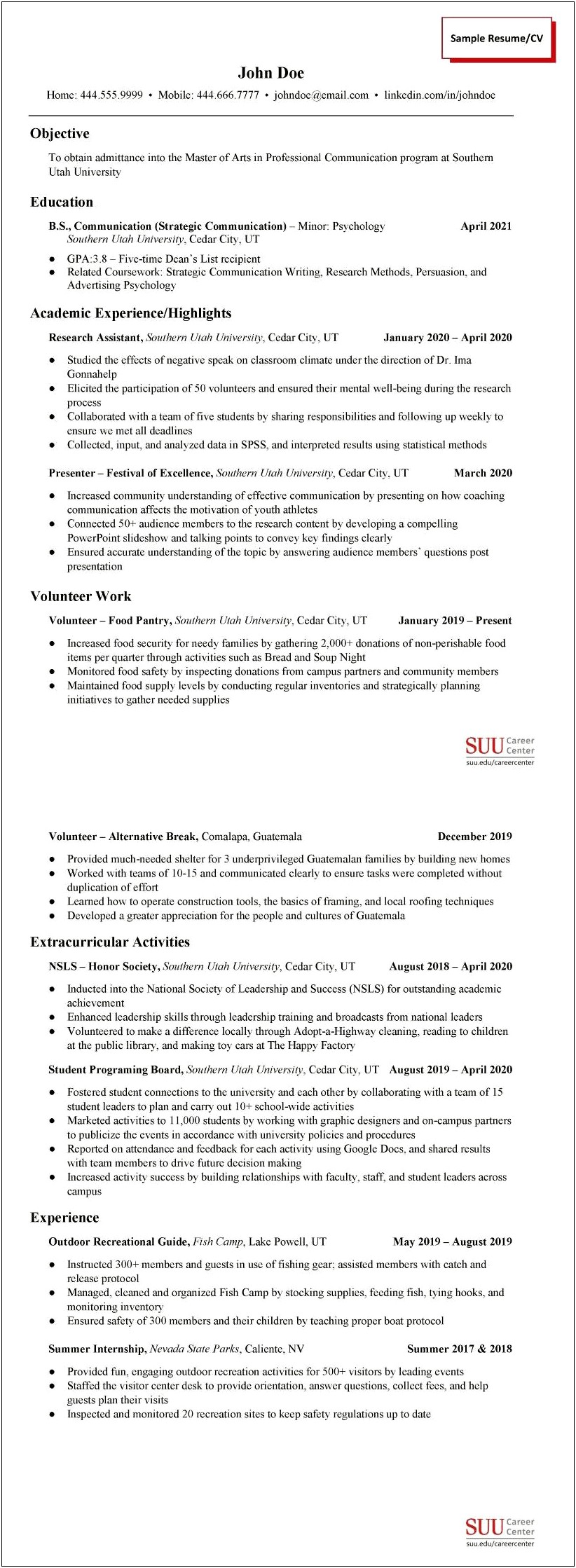 University Of Utah Resume And Cover Letter Workshop