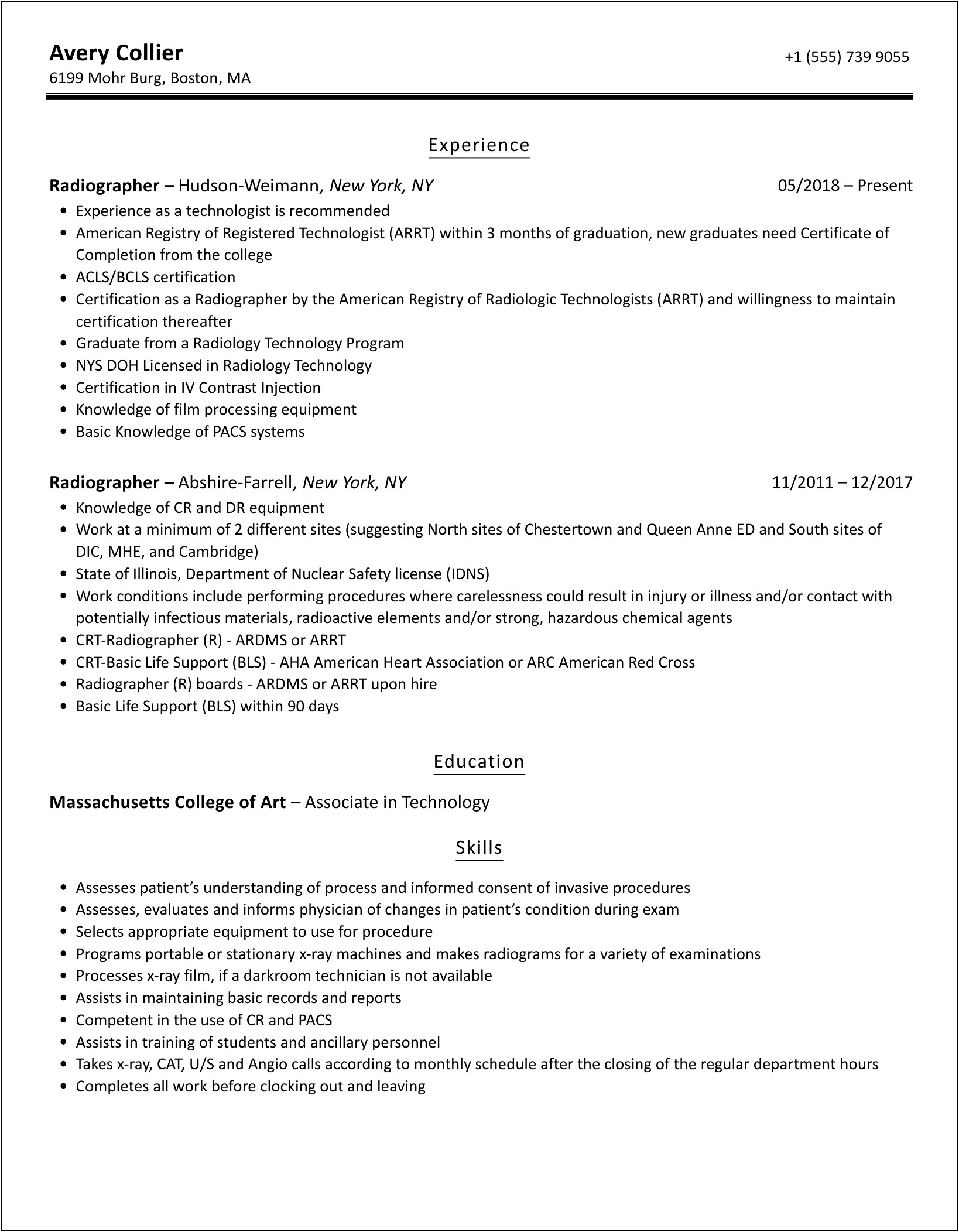Updating Resume Radiography Internal Position Objective
