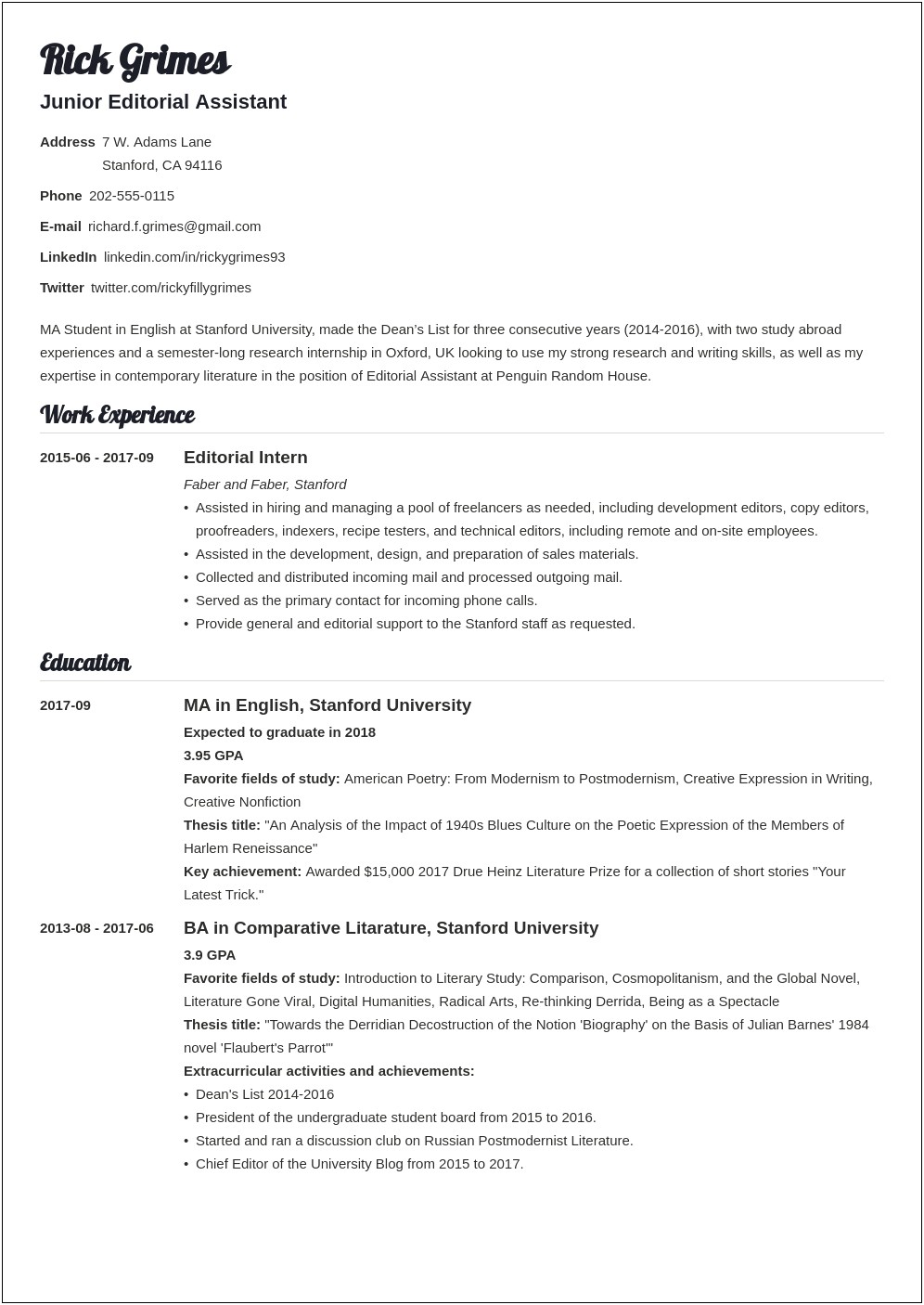 Updating Resume Work Experience Grad School Application