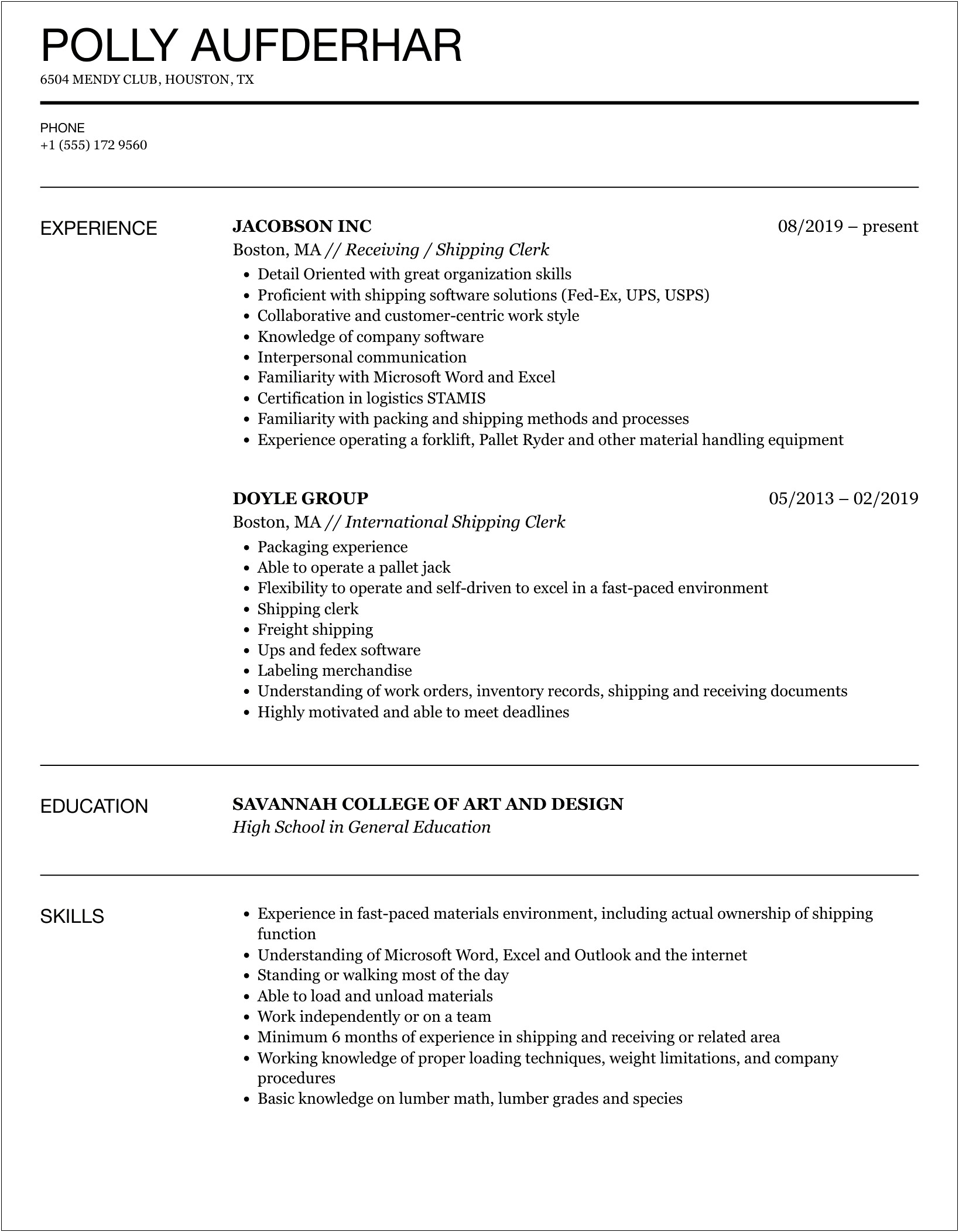 Ups Clerk Job Description For Resume