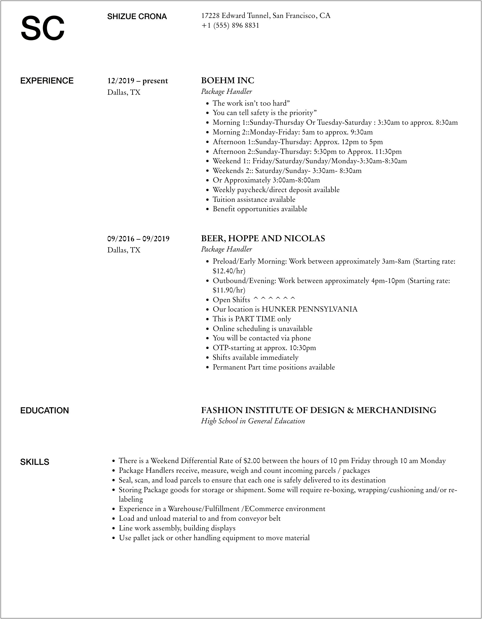 Ups Preloader Job Description For Resume