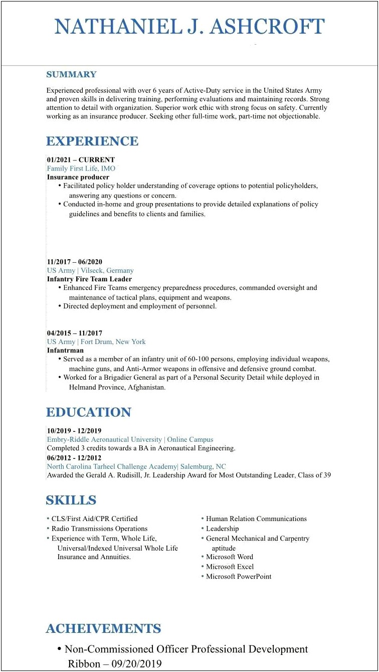 Us Army Job Description For Resume