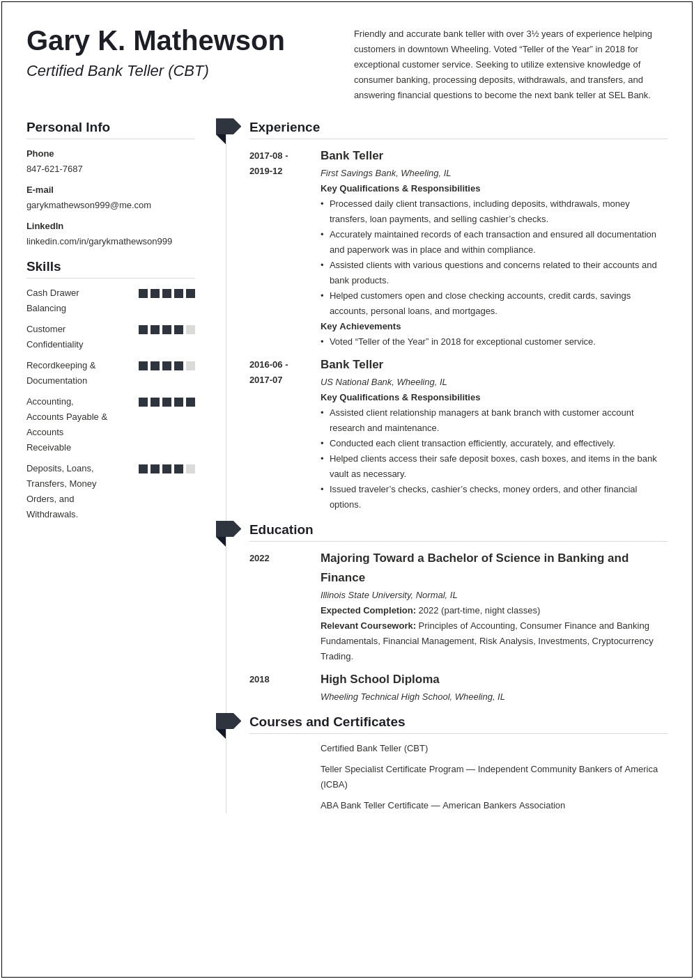 Usaa Bank Teller Description For Resume