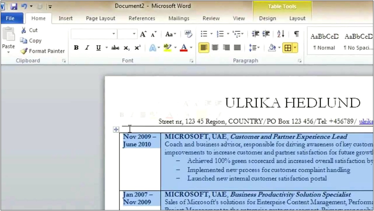 Using Word 2010 To Create A Resume