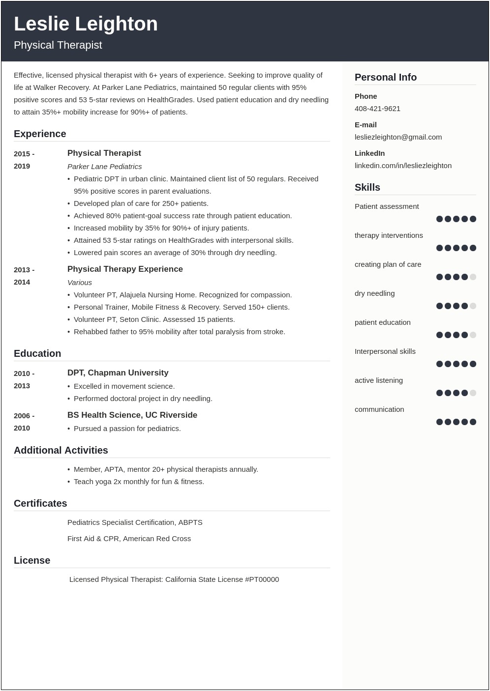 Ut Austin Physical Therapy Resume Template