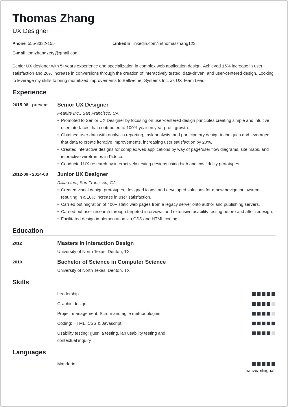 Ux Design Resume With No Experience