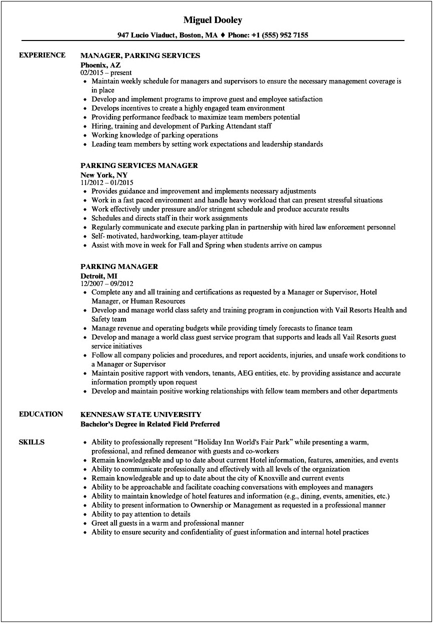 Valet Attendant Job Description For Resume
