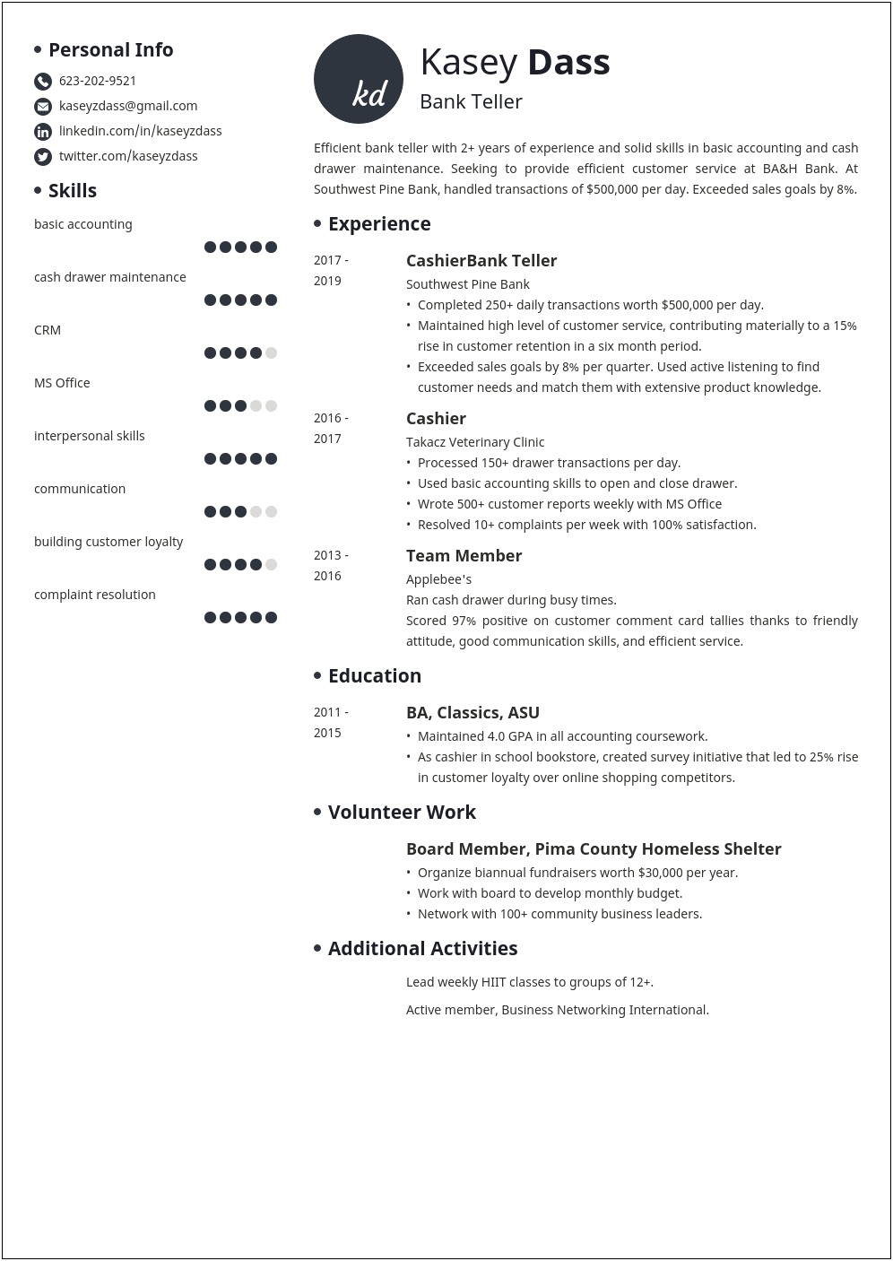 Vault Teller Job Description For Resume