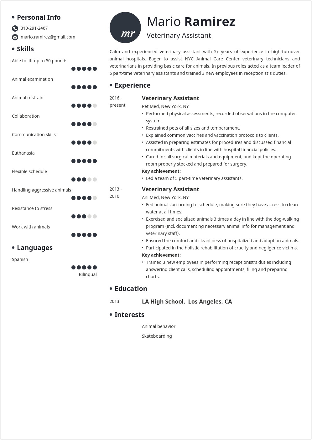 Veterinary Assistant Job Description For Resume