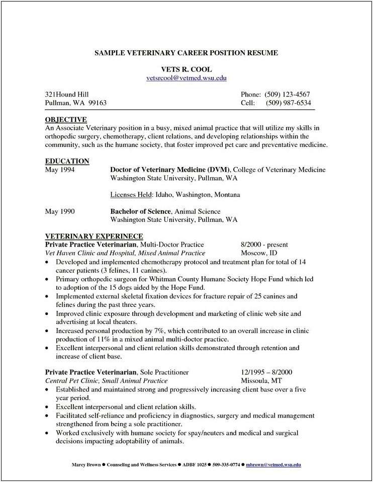 Veterinary Jobs Some College On Resume