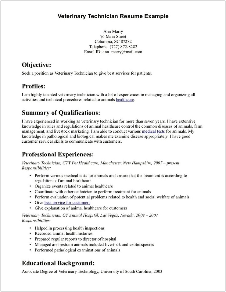Veterinary Receptionist Job Description Sample Resume