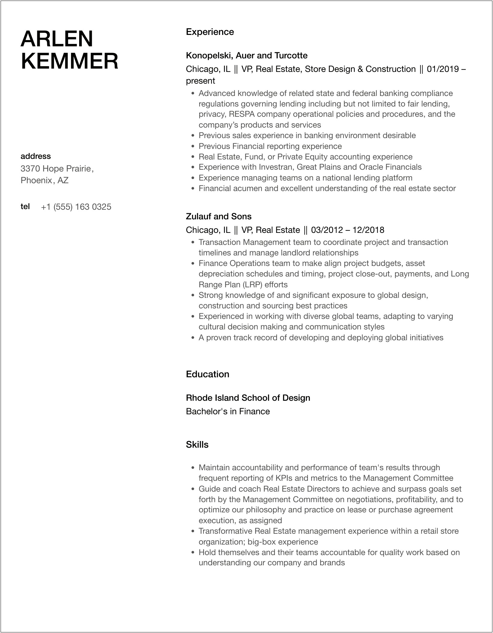 Vice President Of Property Management Resume