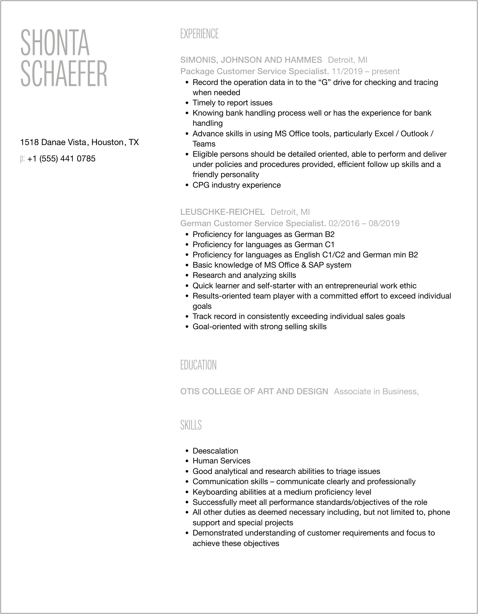 View Sample Resume For Customer Service Specialist