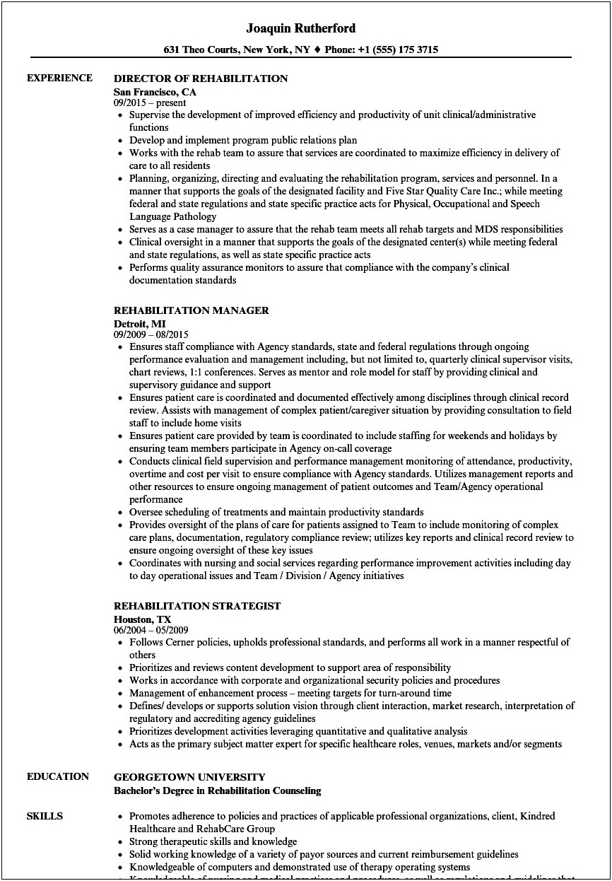Vocational Rehabilitation Counselor Resume And Objective