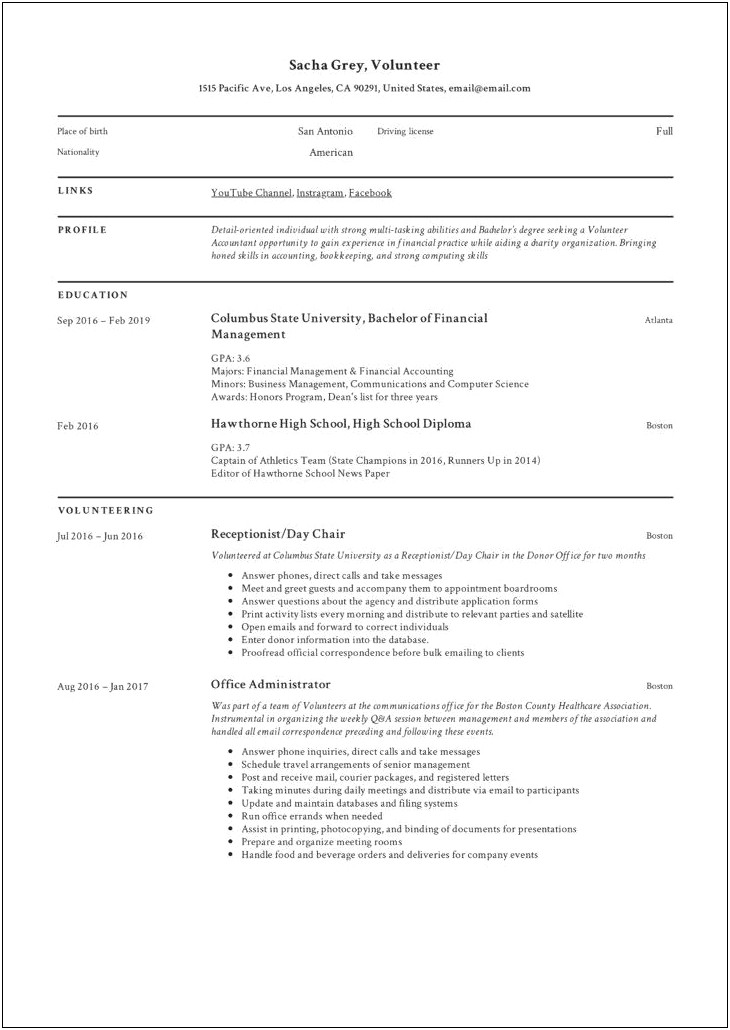 Volunteer Examples To Put On Resume