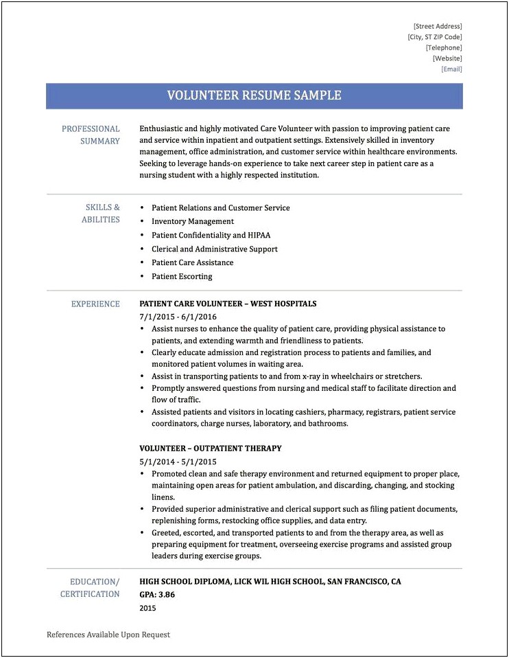 Volunteer Experience On Resume For Student
