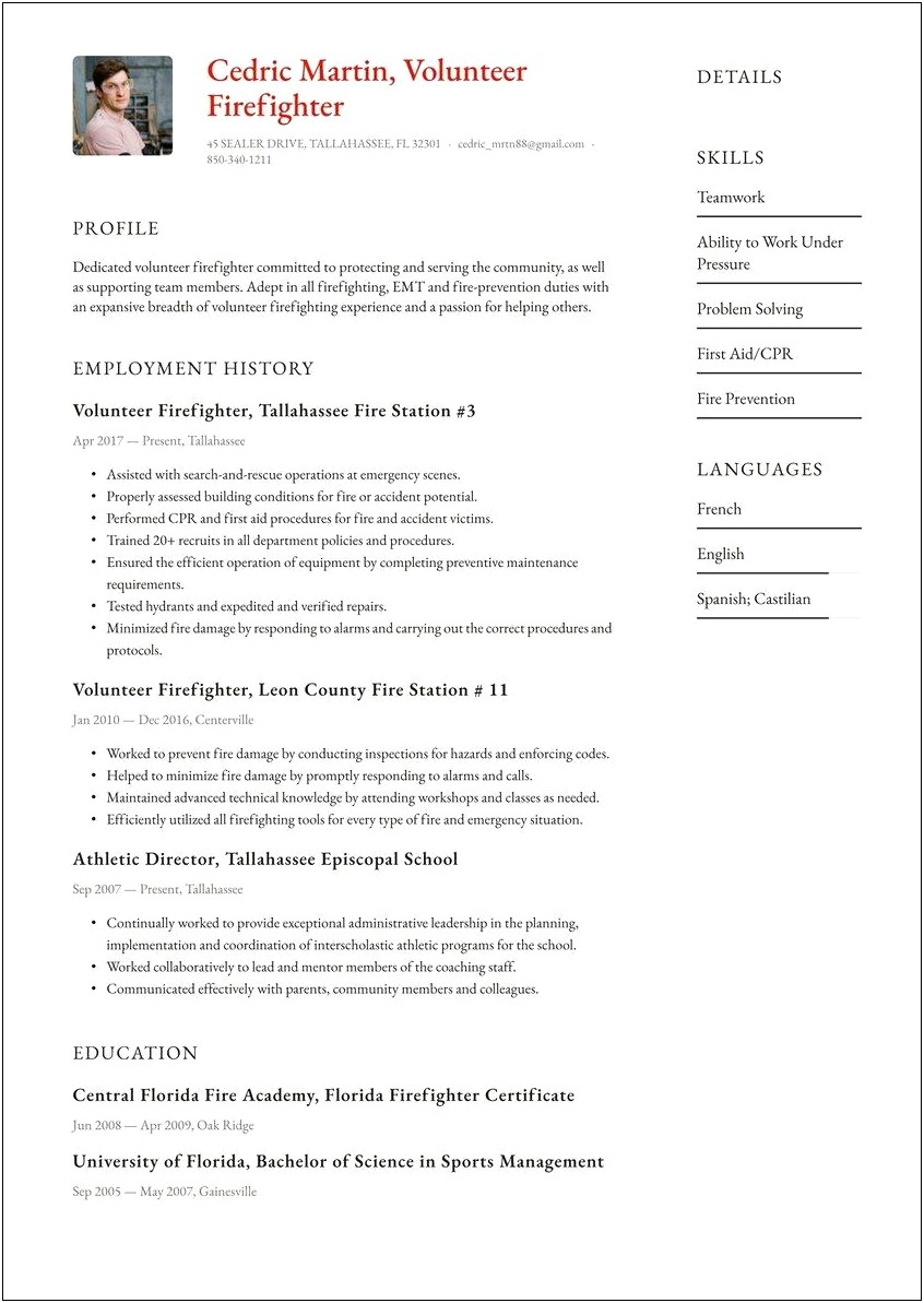Volunteer Firefighter Job Description For Resume