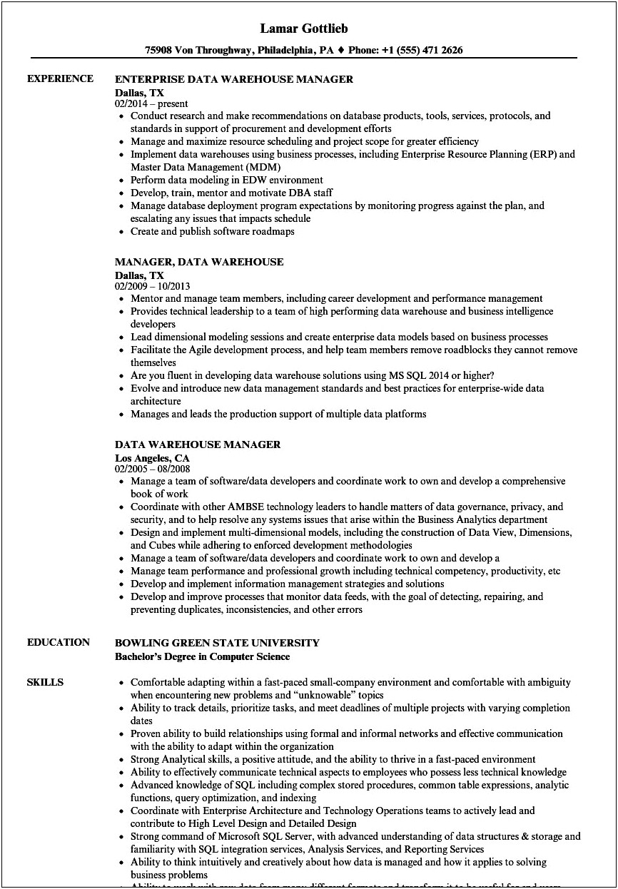 Warehouse Incharge Job Description For Resume