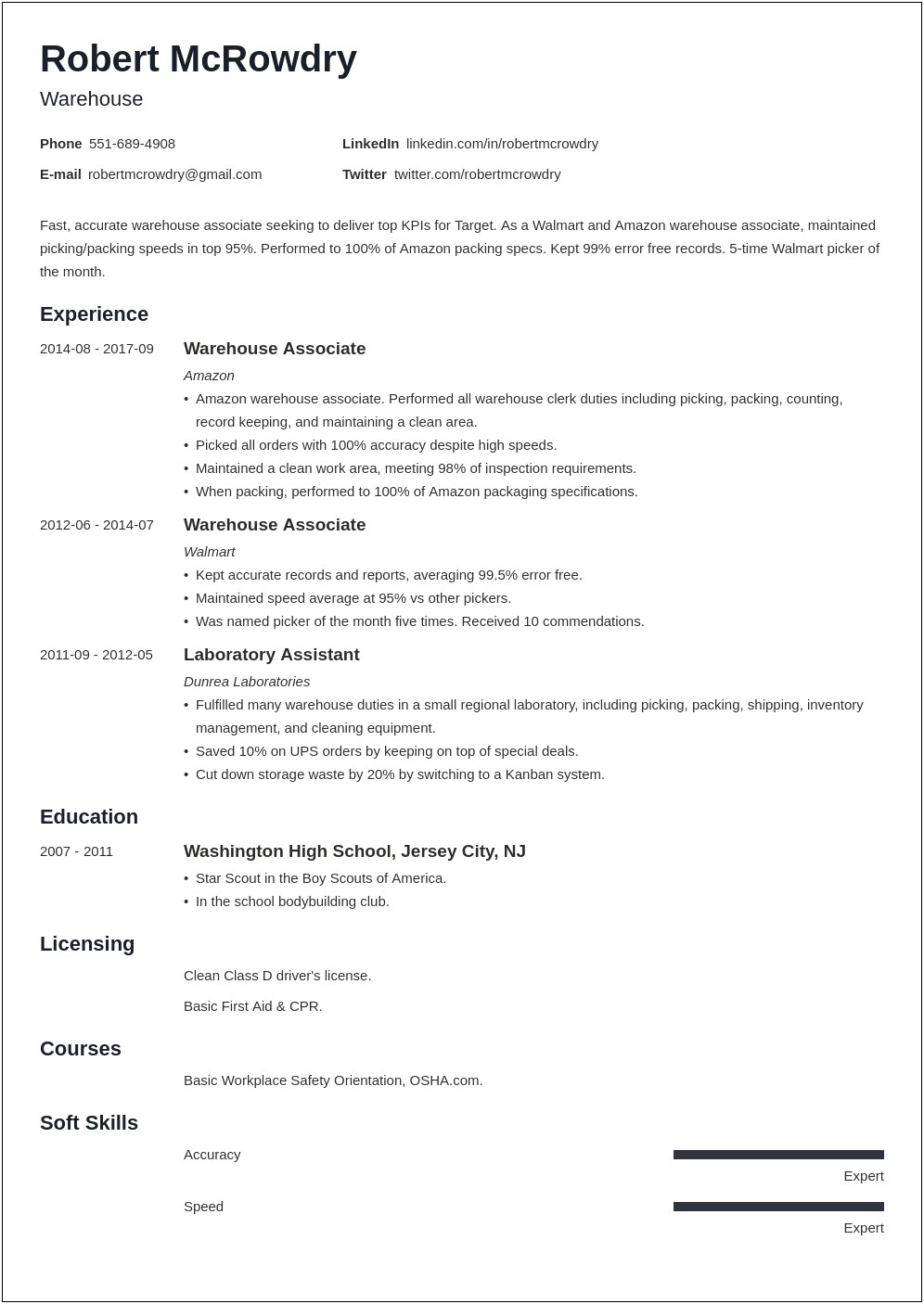 Warehouse Line Worker Skills For A Resume