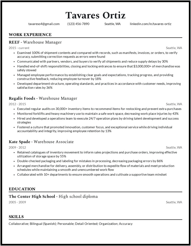 Warehouse Worker Resume With No Experience