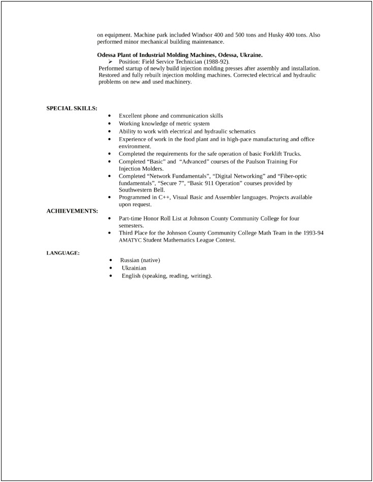 Wax Injection Job Description For Resume