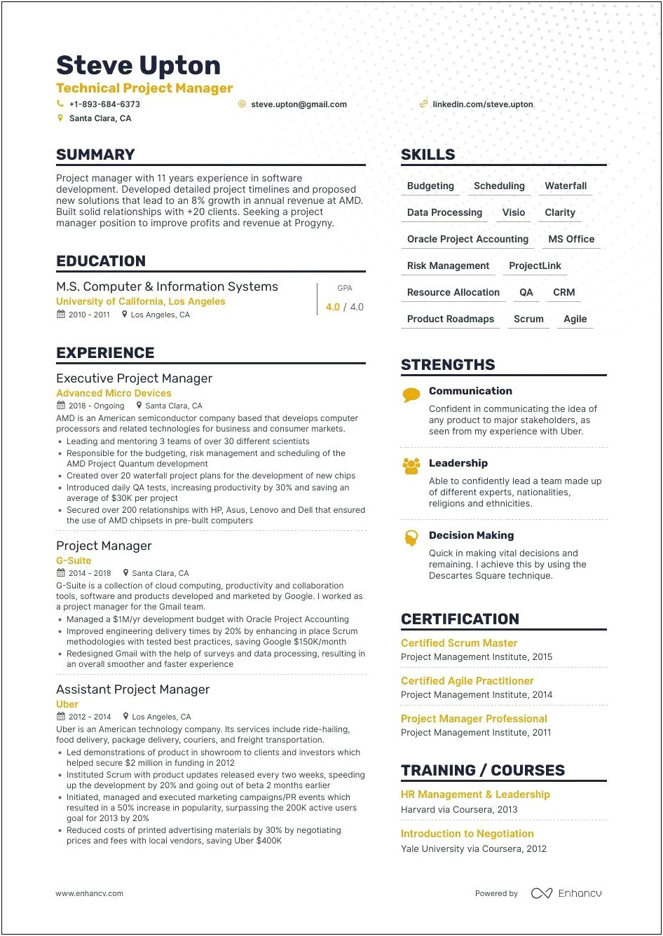 Wealth Of Project Management Experience On Resume