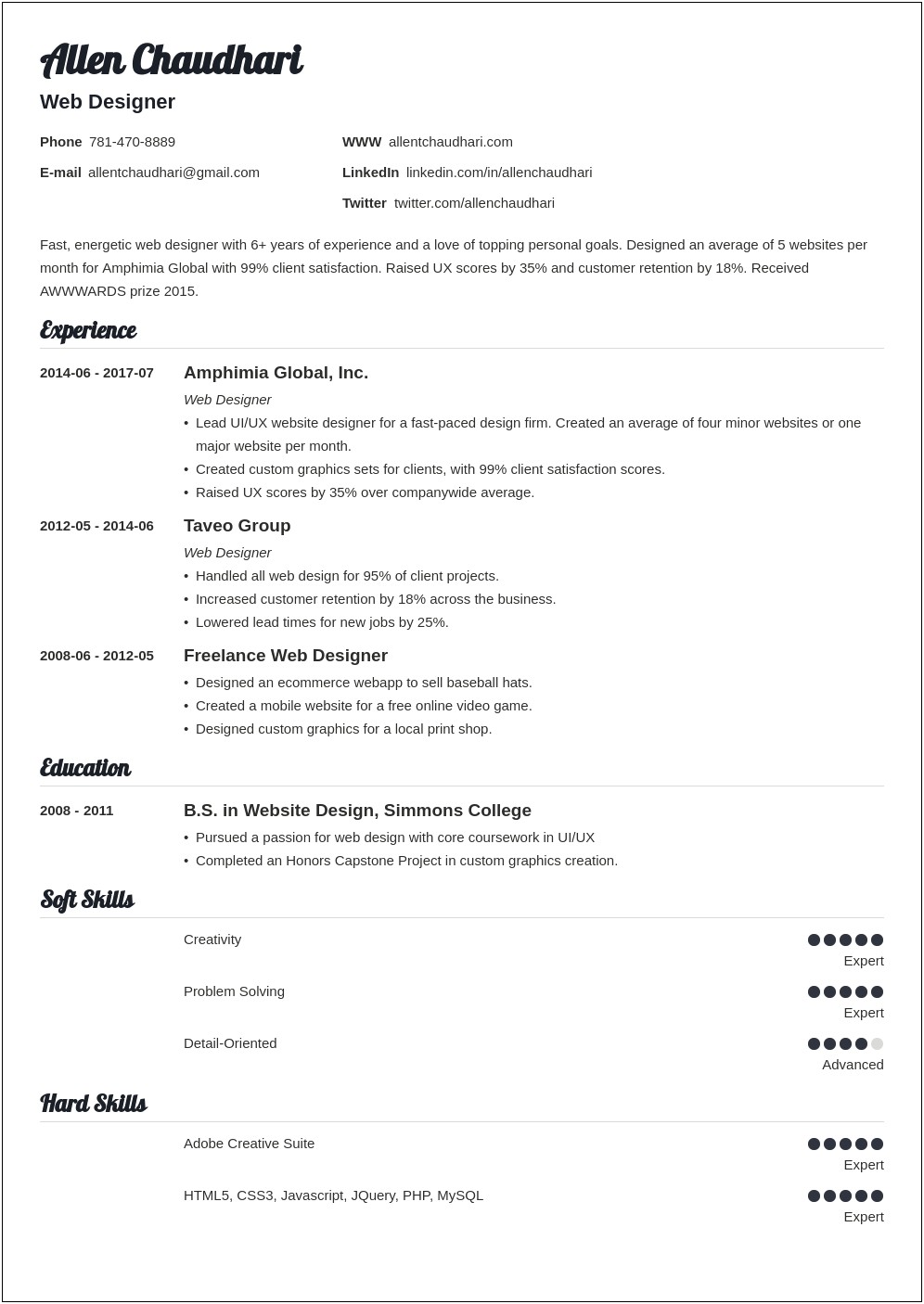 Web And Graphic Design Resume Sample