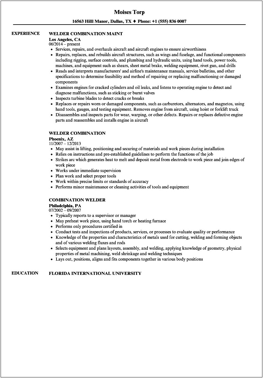 Welder Fitter Job Description For Resume