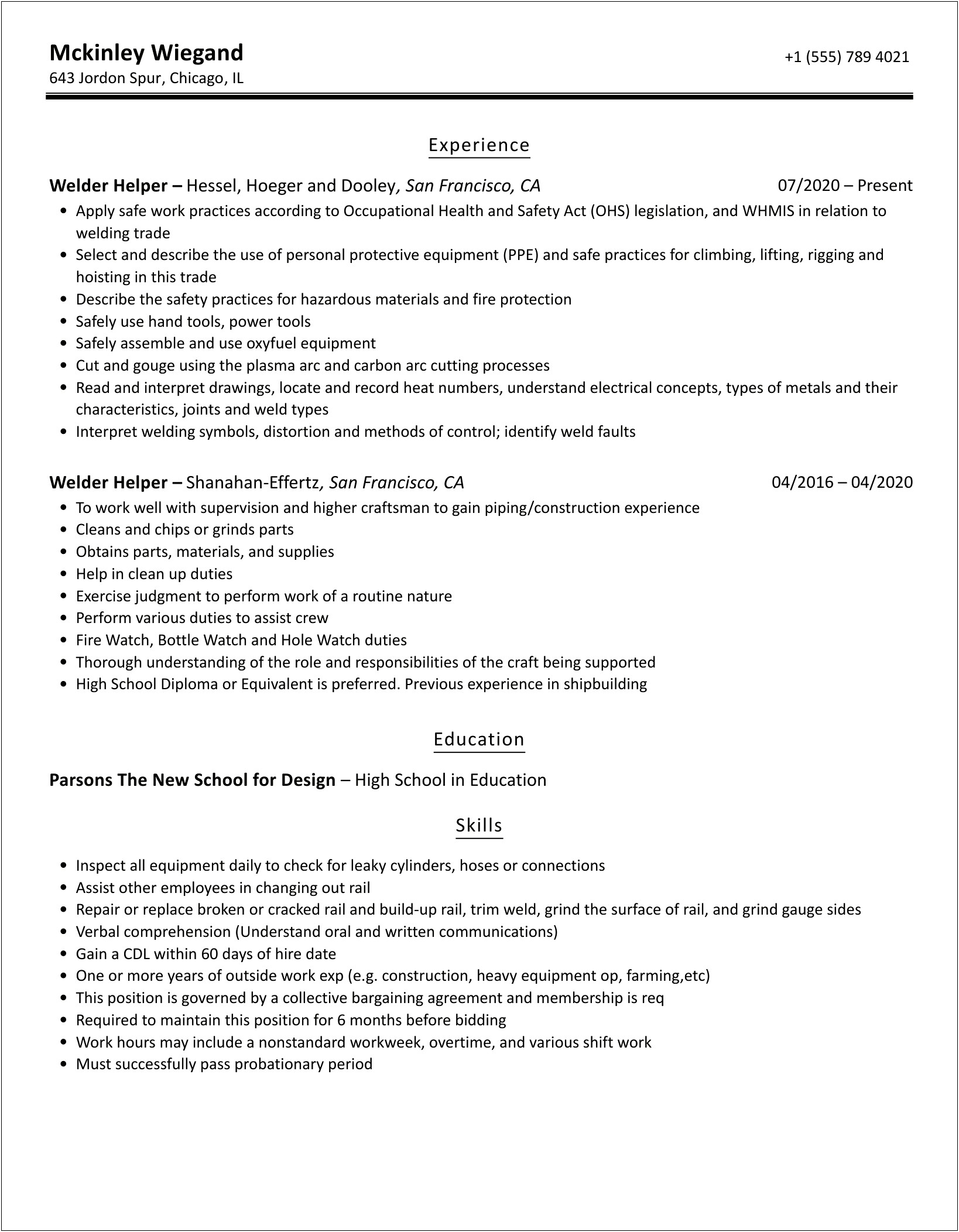Welder Helper Job Description For Resume