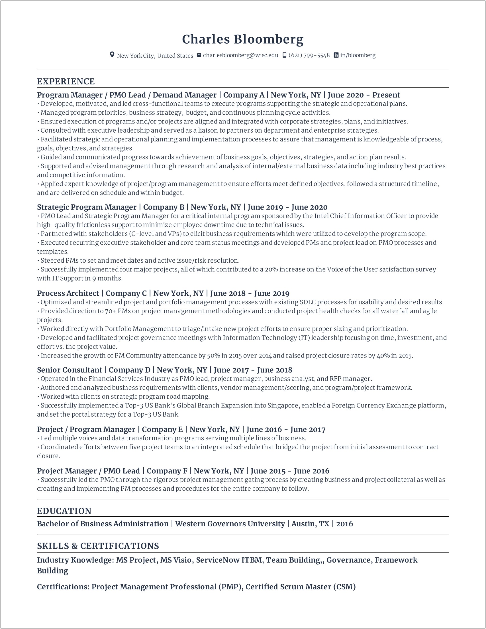 Western Governors University It Student Resume Examples