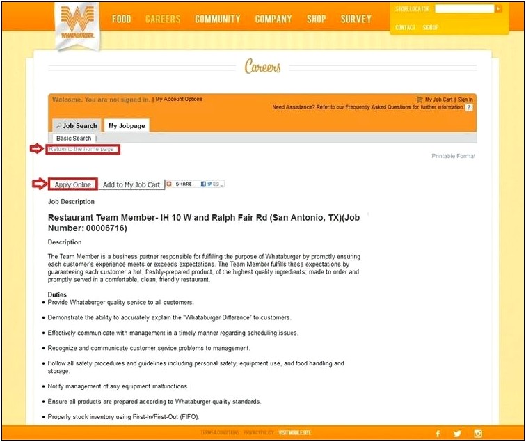 Whataburger Team Member Job Description Resume
