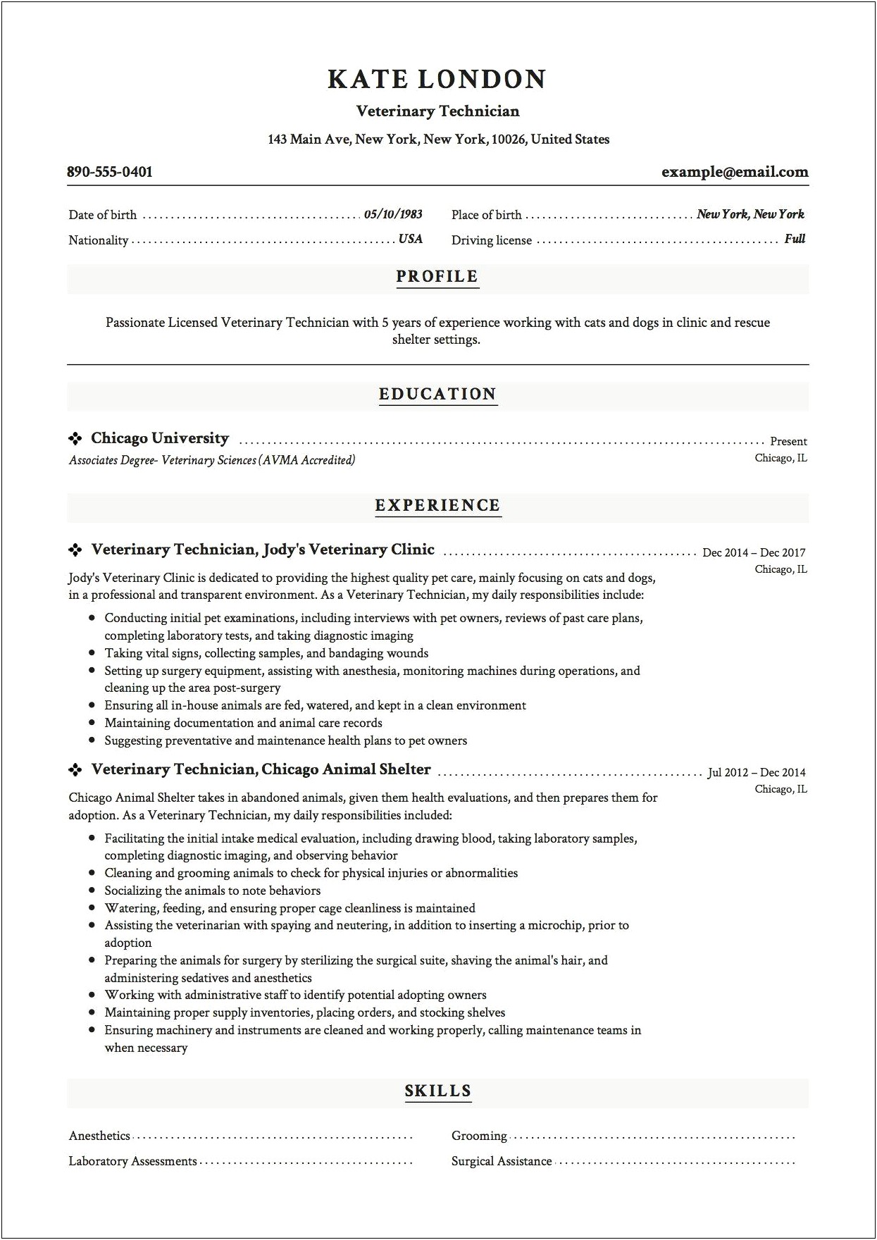 Where To Put Certifications On Veterinary Technician Resume