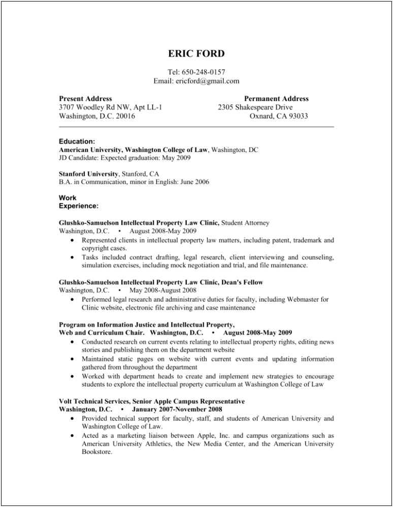 Where To Put Clinic Experience Legal Resume