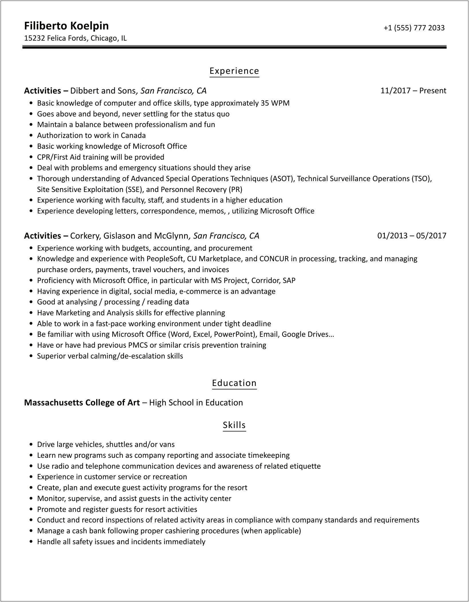 Where To Put College Activities On Resume