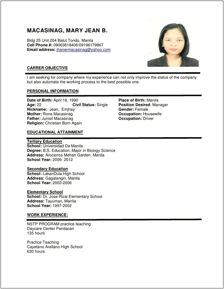 Where To Put Desired Position In Resume
